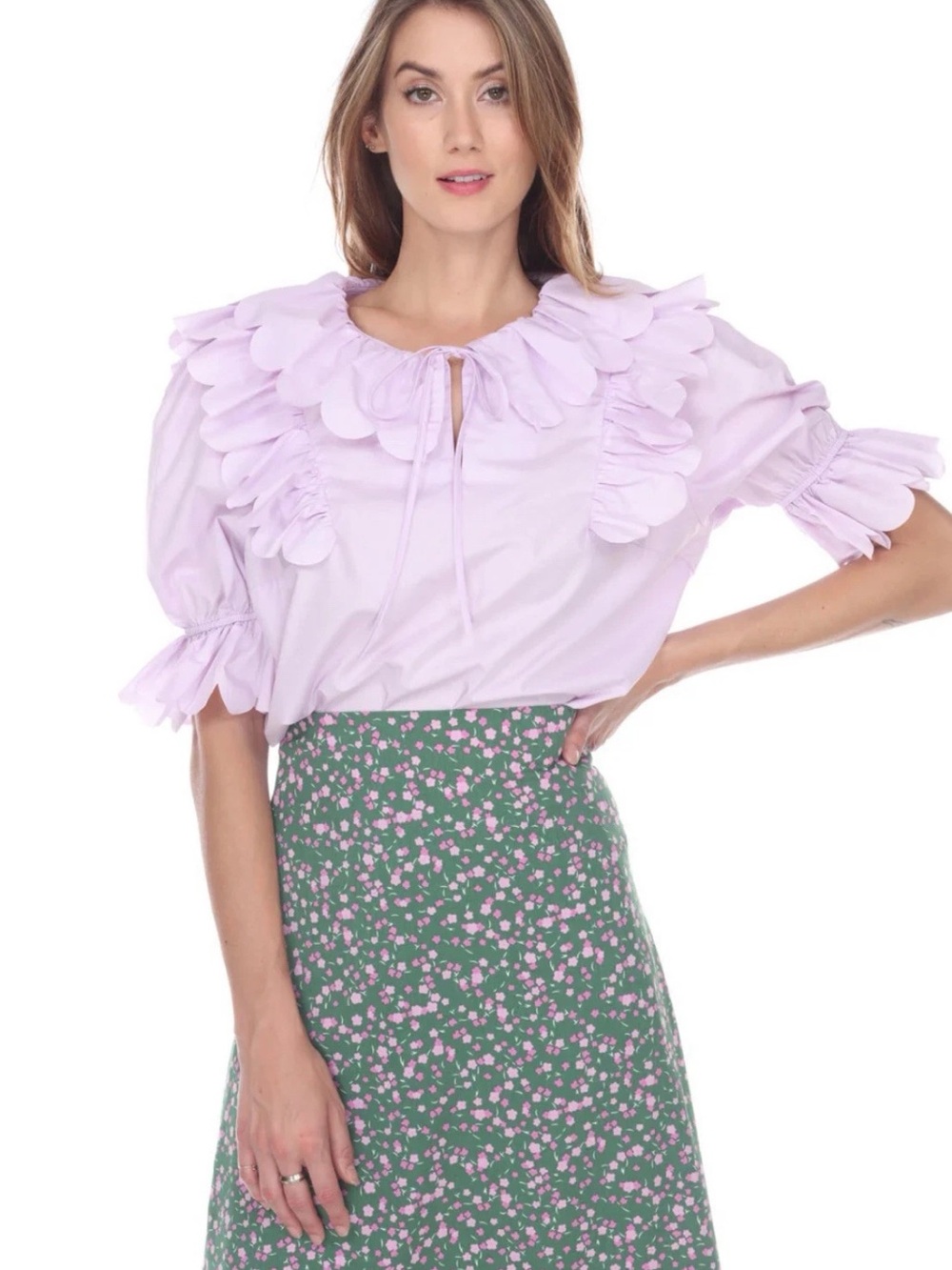 NWT Zero Degrees Celsius Petals Top Blouse In Lilac Sz XS Cotton $155 D23 - Picture 2 of 10